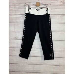 Victoria's Secret PINK Women's  SMALL Yoga CROP LEGGING BLACK  Elastic Waist